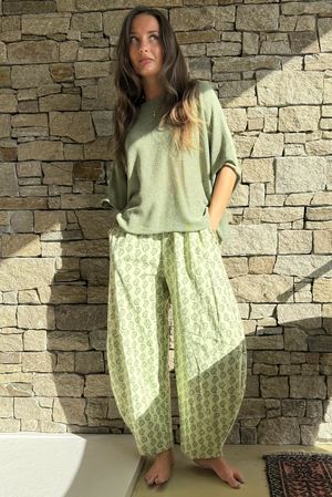 Indira Classic Barrel Pant Sage & Khaki